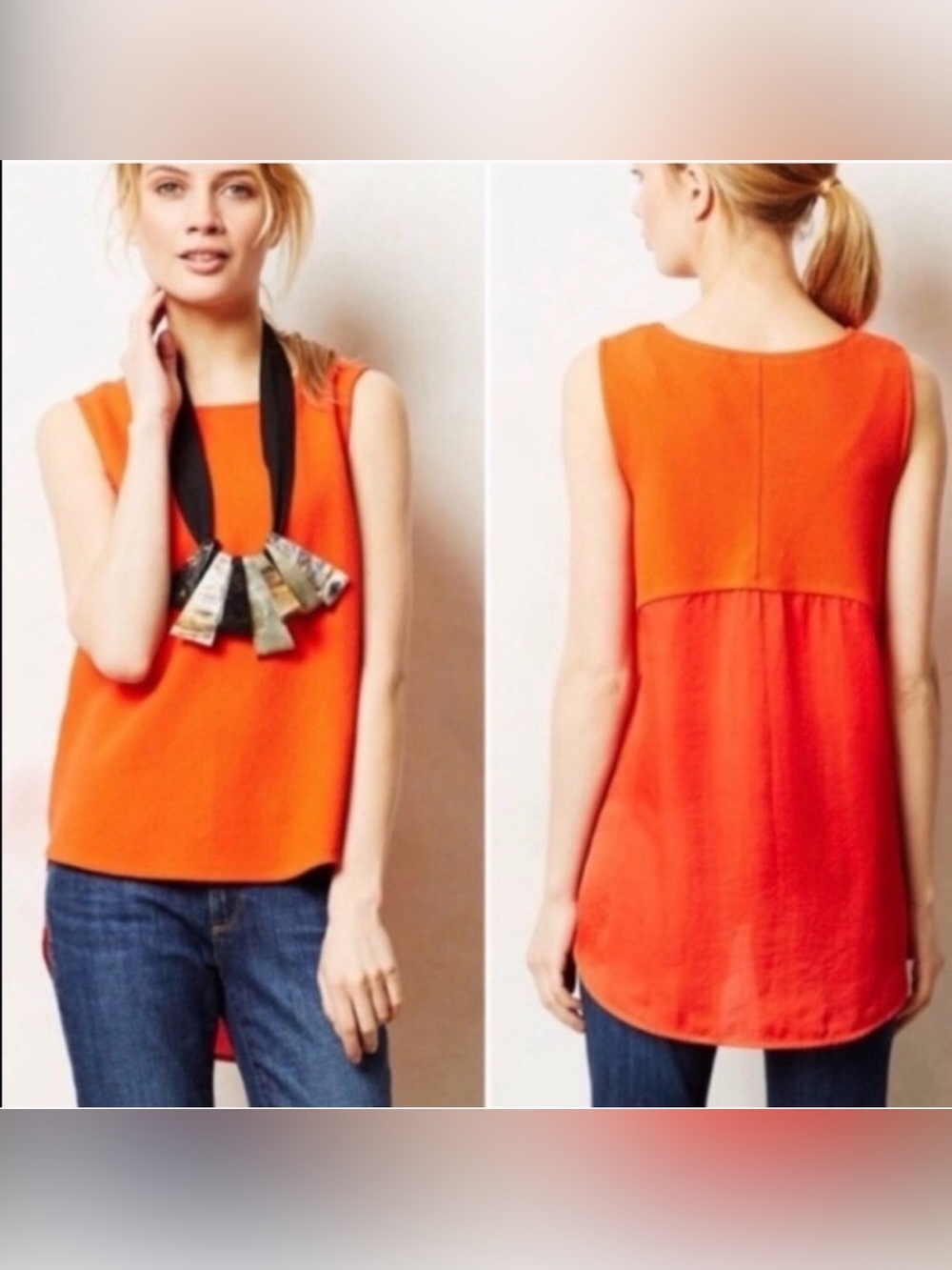 Anthro Deletta RED NOT ORANGE Sleeveless  High/Low Women's Top, Size Med, EUC